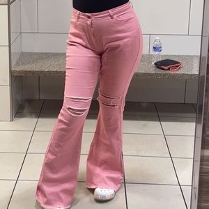 Pink flare jeans